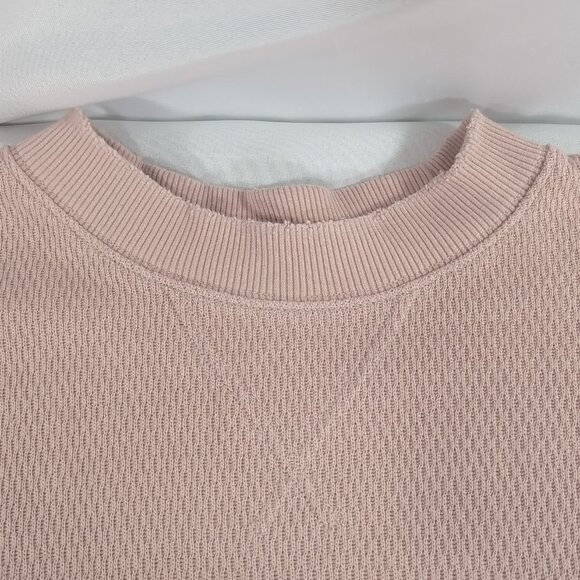 Aerie Oversized Waffle Knit Sweater Pink XS Distressed Long Sleeve Drop Shoulder - Picture 3 of 15